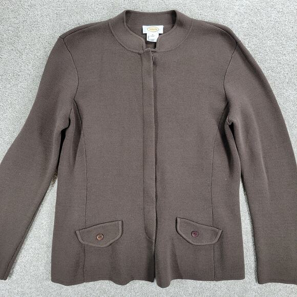 Talbots Silk Cardigan Womens M Brown Knit Button Down Faux Pockets Sweater - Picture 7 of 16